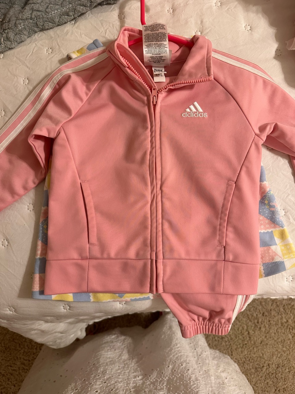 adidas Kids Pink Zip-Up Bomber Jacket and matching pants set